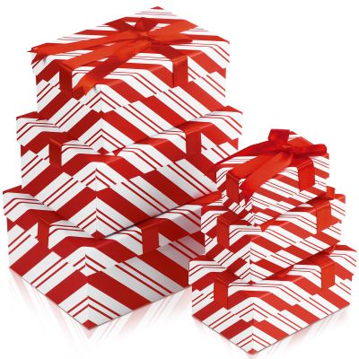 Cholemy 6 Pcs Christmas Nesting Gift Boxes with Lids Xmas Nesting Boxes Stacked Christmas Classic Design in 6 Assorted Sizes for Giving Decorative Wrapping Present Gift(Classic Style,White Striped)