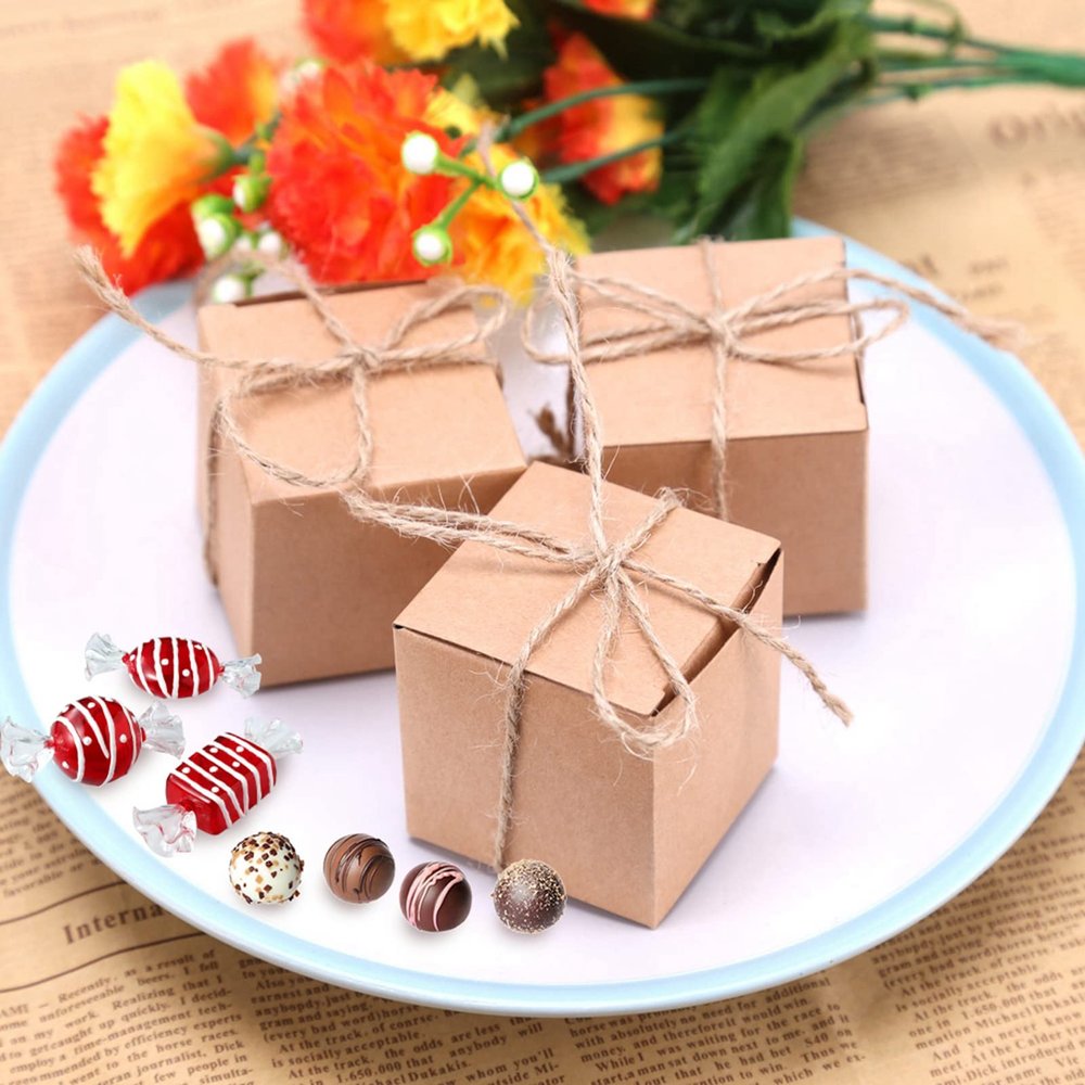 50 PCS Brown Kraft Paper Square Wedding Favor Candy Chocolate Gift Party Supply Boxes