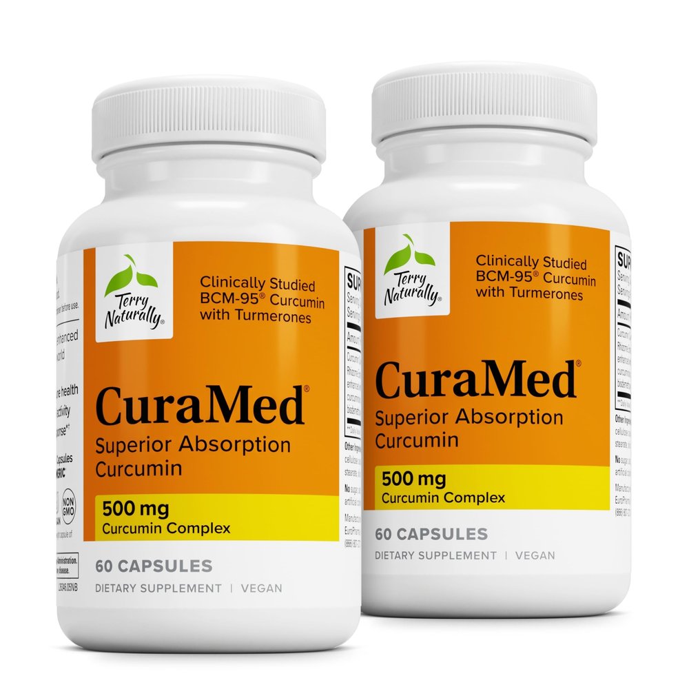 Terry Naturally CuraMed 500mg - Antioxidant Supplement for Brain & Immune Health Support - Supplement with Curcumin & Turmeric Essential Oil - Herbal Liver Support - 60 Capsules (Pack of 2)