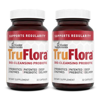 Master Supplements TruFlora - 32 Capsules, Pack of 2 - Blend of Probiotics & Enzymes - Promotes Optimal Gut Health & Boosts Energy - Gluten Free - 64 Total Servings