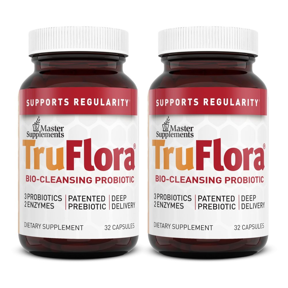 Master Supplements TruFlora - 32 Capsules, Pack of 2 - Blend of Probiotics & Enzymes - Promotes Optimal Gut Health & Boosts Energy - Gluten Free - 64 Total Servings