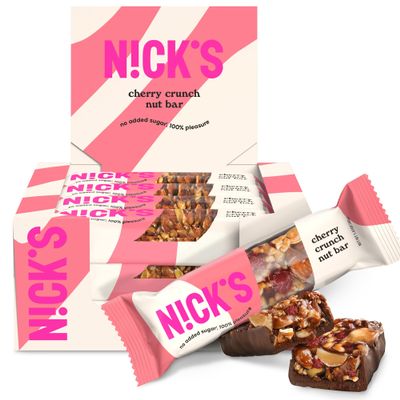NICKS Keto Nut Bar Cherry Cashew Almond Chocolate, Keto Snack with 2g Sugar & 5g Net Carbs  Low Carb, High Flavor Protein Snack for Sports, Hiking & On-the-Go (pack of 12) 40.0 grams