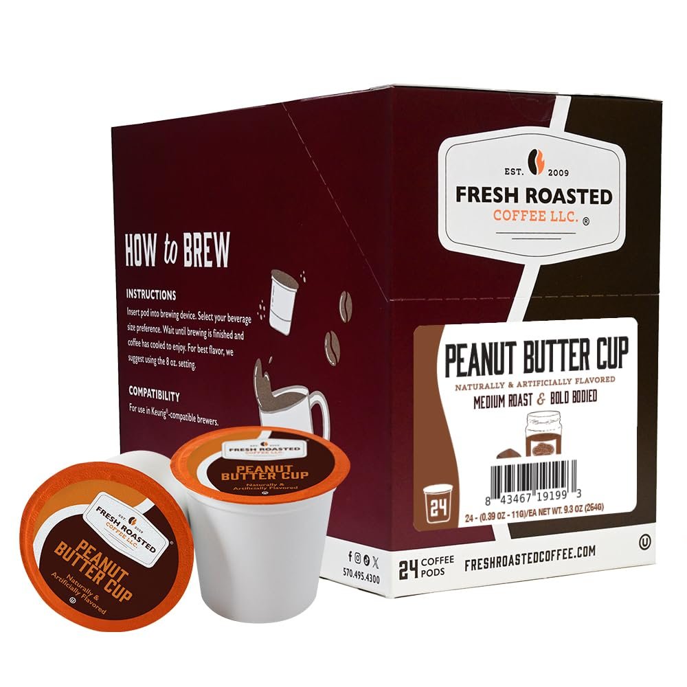 Fresh Roasted Coffee, Peanut Butter Cup, Flavored Coffee Pods, K-Cup Compatible, 24 Count