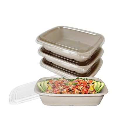 EcoQuality 29oz Disposable Bowls with Clear Lids - Rectangular Compostable Sugarcane Fiber Biodegradable Paper Bowls Eco-Friendly Take Out Food Storage Containers, Microwave Safe, Meal Prep (50 PACK)