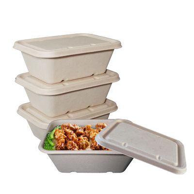 EcoQuality 34oz Disposable Bowls with Fiber Lids - Rectangular Compostable Sugarcane Fiber Biodegradable Paper Bowls Eco-Friendly Take Out Food Storage Containers, Microwave Safe, Meal Prep (400 PACK)