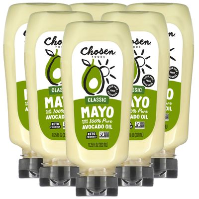 Chosen Foods 100% Avocado Oil-Based Classic Mayonnaise, Gluten & Dairy Free, Low-Carb, Keto Diet Friendly, Mayo for Sandwiches, Dressings and Sauces (11.25 floz 6 Pack)