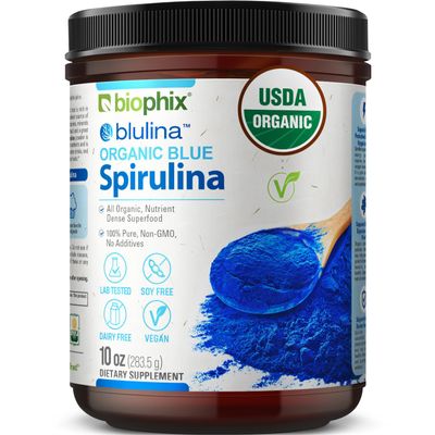 biophix Blue Spirulina Powder Organic Blulina 10 oz - Algae Organic Spirulina Powder 283 Servings - Superfood Supplement - Natural Blue Pigment - Espirulina en Polvo Organica Pura Azul