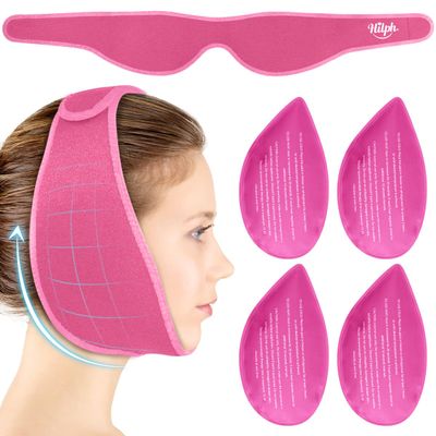 Hilph Face Ice Pack Wisdom Teech Ice Pack Head Wrap for Facial Oral Surgery Pain Relief for TMJ, Upgraded Large Jaw Ice Wrap with 4 Hot Cold Gel Packs for Tooth Extraction & Teeth Removed, Tonsil Red
