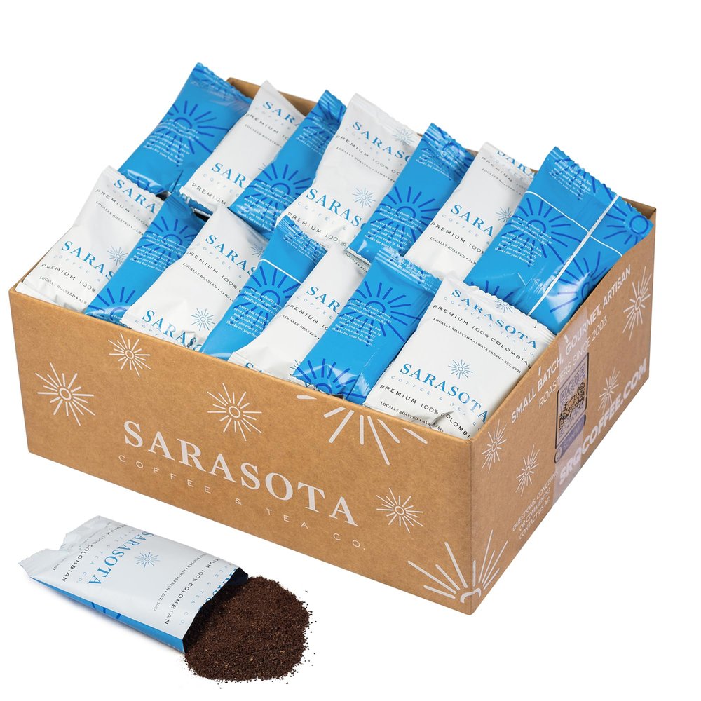 Colombian Coffee Packets Medium Roast Ground, 1.5oz Bulk Pre-Measured Packs for 12-Cup Drip Brewers, Commercial Single-Pot Fractional Bags | Sarasota Coffee