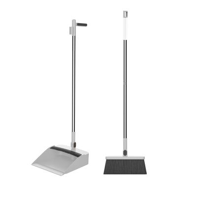 37.8in Broom and Dustpan Set Foldable Hand Broom for Home & Kitchen with Scraping Teeth and Scraper, 1 Wiper Buckle Type Outdoor Broom Household Cleaning Tool Apartment Essentials Cute Stuff (White)