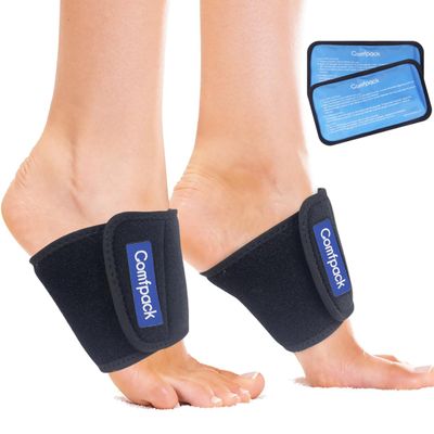 Comfpack Cold Therapy Wrap with 2 Packs for Pain Relief, Reusable Gel Ice Packs for Foot Plantar, Wrist, Ankle, Great for Sprains, Muscle Pain, Bruises, Injuries