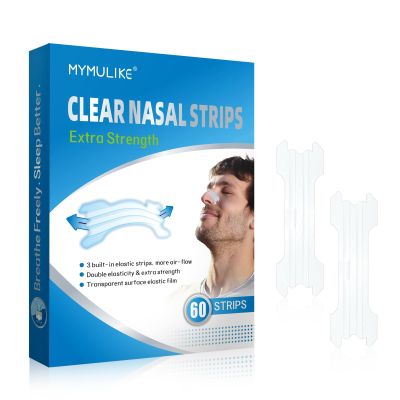MYMULIKE Invisible Clear Nasal Strips for Snoring, 60 Count Nose Strips for Breathing, Extra Strength Nasal Strips, Lift for Open Feeling During Sleep & Sports