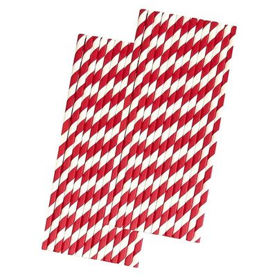 25 pcs Stripes Disposable Paper Drinking Straws, Rainbow Drinking Supplies Straws Bulk for Parties, Crafts, Tall Cups, Glass, Bottles(red)