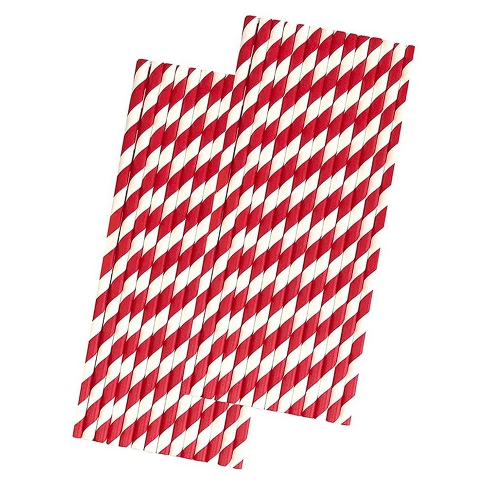 25 pcs Stripes Disposable Paper Drinking Straws, Rainbow Drinking Supplies Straws Bulk for Parties, Crafts, Tall Cups, Glass, Bottles(red)