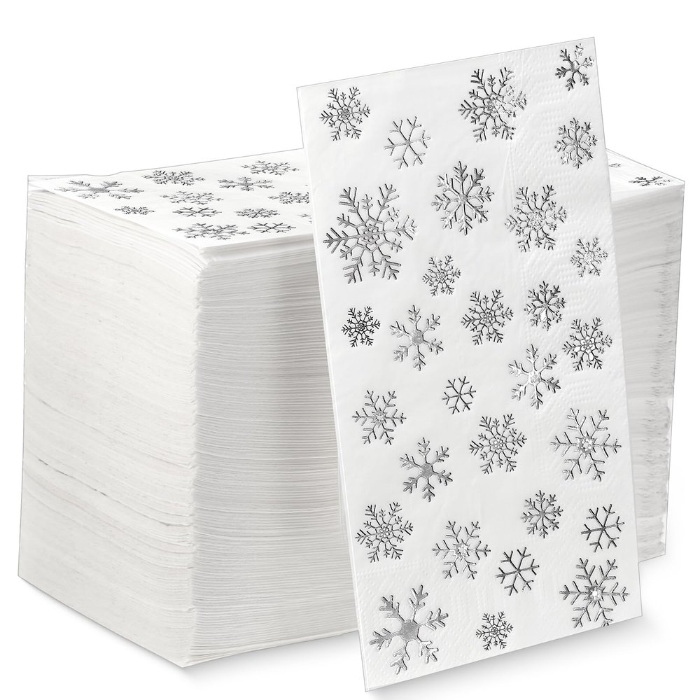150 Pcs Christmas Snowflake Napkins 3 Ply Disposable Paper Guest Towels Napkins for Bathroom Xmas Holiday Wedding Anniversary Birthday Party Baby Shower Winter Decorative Towels (Snowflake)