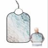 Adult Bibs for Elderly Women - Teal Brown Geometric Waterproof Dining Clothing Protectors with Crumb Catcher for Eating/Feeding, Ombre Line Feather Texture Modern Art Terry Cloth Bib Washable view 1