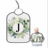 Kewadony Adult Bibs for Elderly Women - Eucalyptus Leaves Waterproof Dining Clothing Protectors with Crumb Catcher for Eating/Feeding, Spring Green Watercolor Monogram Letter J Terry Cloth Bib view 1
