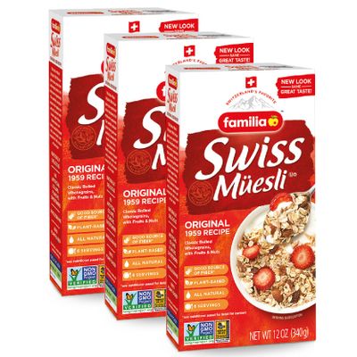 Familia Swiss Muesli Cereal, Original Recipe with Fruit and Nuts - Enjoy Hot, Cold or as Overnight Oats, 12 oz (Pack of 3)