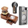 SEMKONT Cigar Humidor and Cigar Ashtray Set,Wooden Ashtray with Cigar Jar Tray, Triple Jet Flame Cigar Lighter with Cigar Cutter,Windproof Butane Refillable Torch Lighters view 1