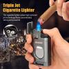 SEMKONT Cigar Humidor and Cigar Ashtray Set,Wooden Ashtray with Cigar Jar Tray, Triple Jet Flame Cigar Lighter with Cigar Cutter,Windproof Butane Refillable Torch Lighters view 2