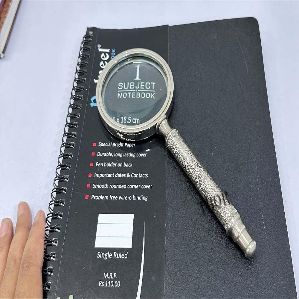 Magnifier with 3 inch Premium Silver Framed Magnifying Glass with Silver Design Handle | Office Ware Decorative Zooming Lens