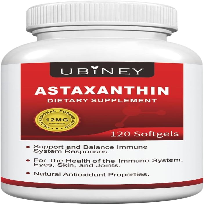 Ubiney Premium Astaxanthin Supplements 12mg Softgels 120 Servings, Supports Immune, Skin, Eye & Joint Health-Non-GMO, Gluten-Free, Microalgae Extract Supplement