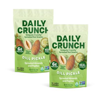Daily Crunch Sprouted Almonds and Dehydrated nuts for a Unique Crunch, Keto Friendly, Non-GMO Zero Seed Oils, Gluten Free, 4oz (2 Pack, Dill Pickle)