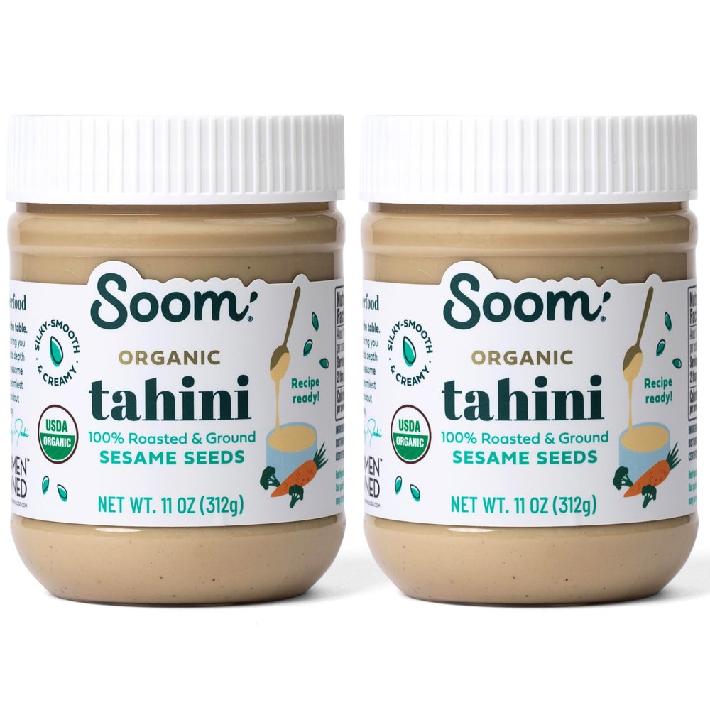 Soom Foods Organic Tahini 11oz (2 Pack) | Roasted & Ground Sesame Seed Paste | Creamy Tahini for Dubai Chocolate, Hummus, Sauces | Vegan, Nut-Free, Gluten-Free, Kosher, Keto, Paleo, Whole30