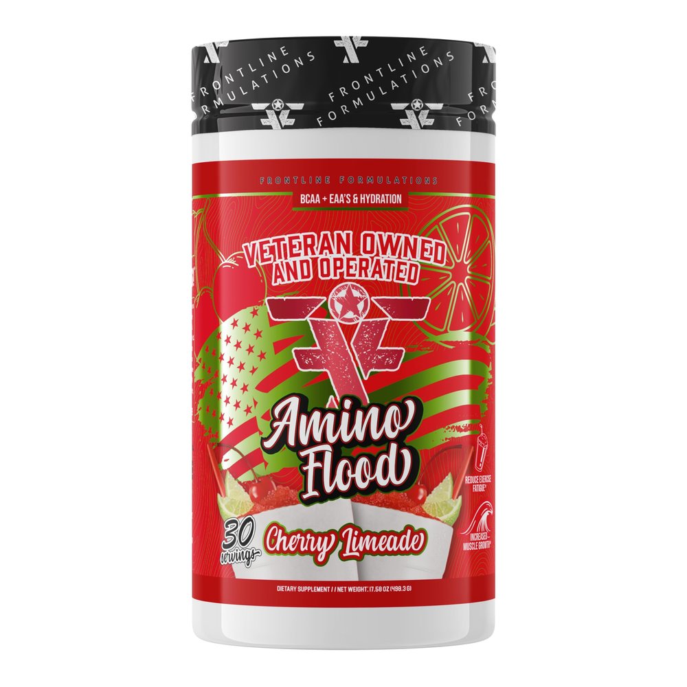 Amino Flood from Frontline Formulations - BCAA + EAA Recovery & Hydration Formula  Muscle Support, Electrolytes & Endurance  Amino Acid Supplement for Intra & Post Workout Cherry Limeade