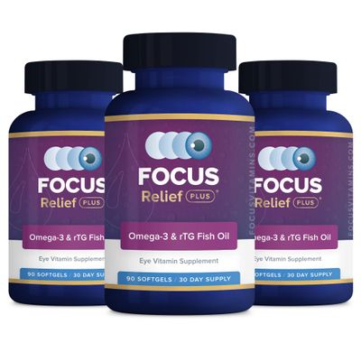 Focus Relief Plus Dry Eye Formula (270 ct. 90 Day Supply) Dry Eye Omega 3 Supplement - Dry Eye Relief Supplement - Omega 3 Fish Oil for Dry Eye