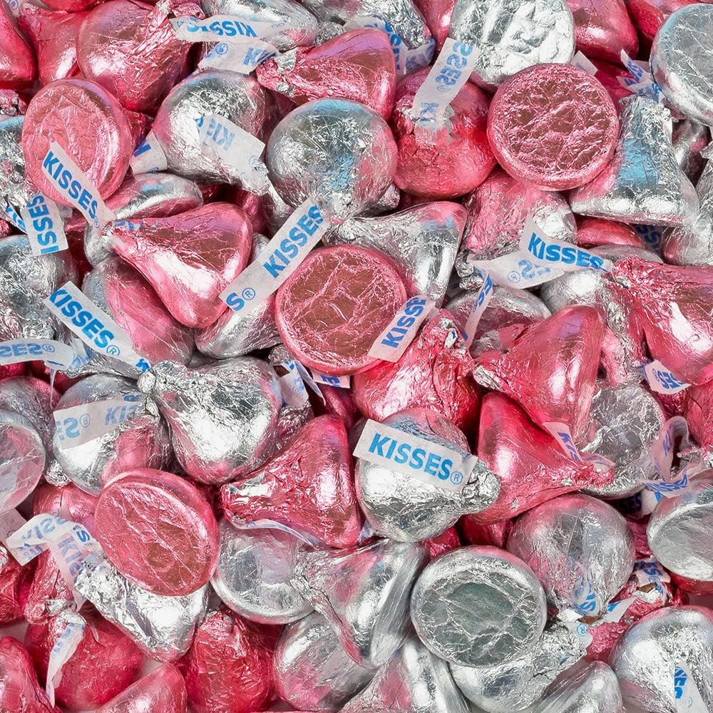 180 Pcs Pink & Silver Candy Kisses Milk Chocolate (1.8 lbs)