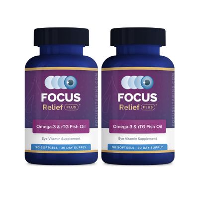Focus Relief Plus Dry Eye Formula (180 ct. 60 Day Supply) Omega 3 Supplement - Dry Eye Relief Supplement - Omega 3 Fish Oil