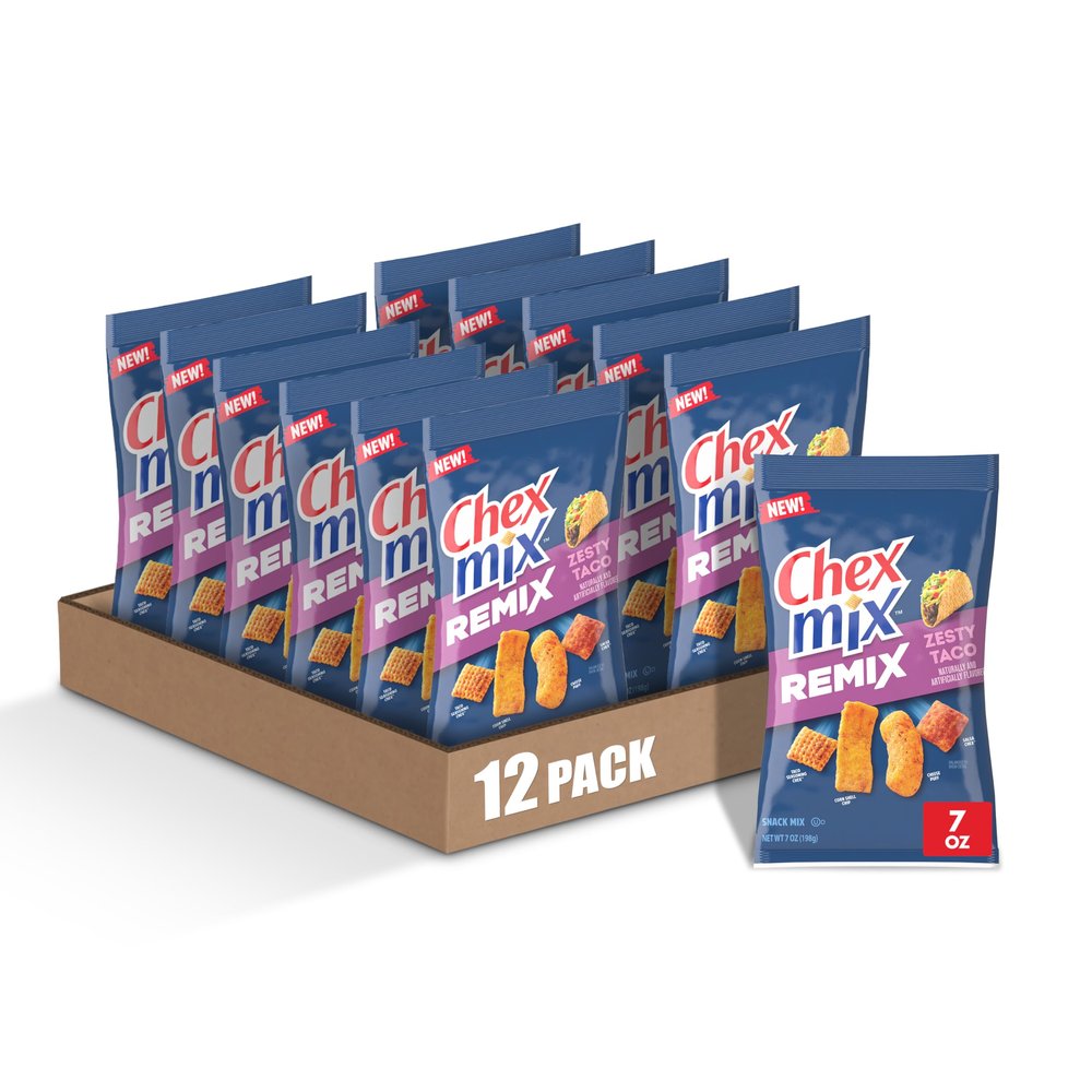 Chex Mix Snack Mix, Remix Zesty Taco, Snack Bag, 7 oz (Pack of 12)