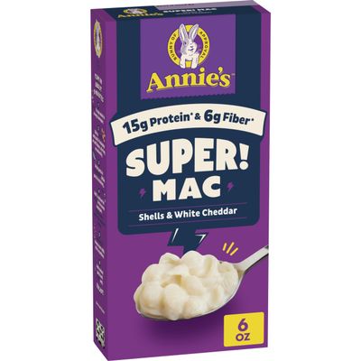 Annie's Super! Mac, Protein Macaroni And Cheese Dinner, Shells & White Cheddar, 6 oz.