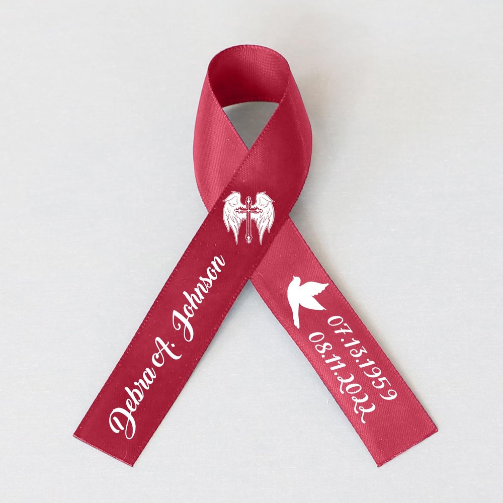 25pcs Personalized Memorial Ribbons, Custom Memorial Ribbon, Funeral Ribbon with (Name - Date), Name Ribbon Personalized with Photo, Custom Ribbon Favors R01