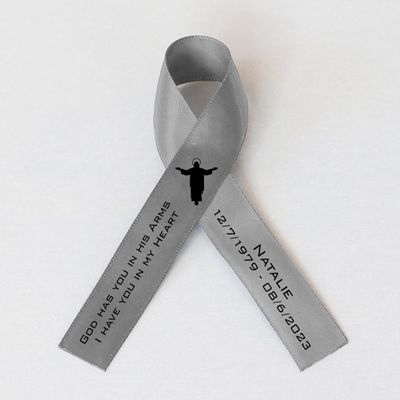 25pcs Personalized Memorial Ribbons, Custom Memorial Ribbon, Funeral Ribbon with (Name - Date), Name Ribbon Personalized with Photo, Custom Ribbon Favors R02