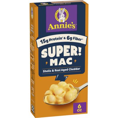 Annie's Super! Mac, Protein Macaroni And Cheese Dinner, Shells & Real Aged Cheddar, 6 oz.