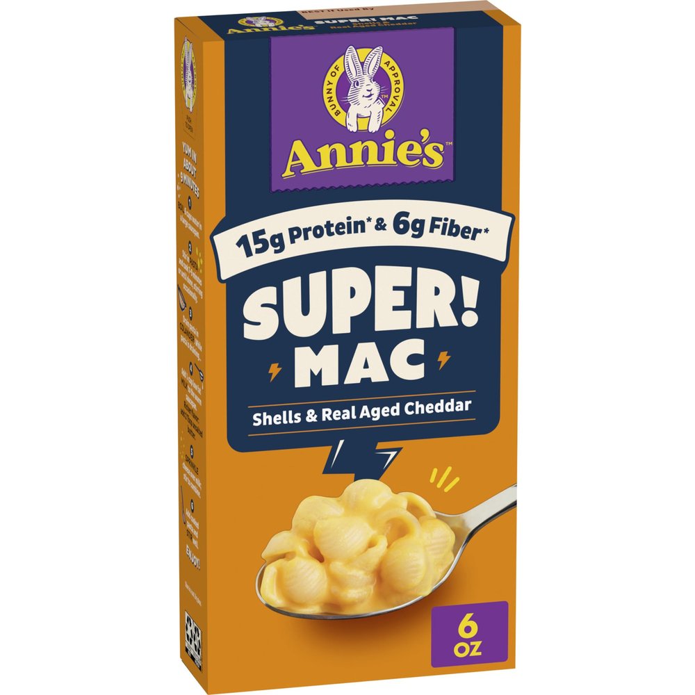 Annie's Super! Mac, Protein Macaroni And Cheese Dinner, Shells & Real Aged Cheddar, 6 oz.