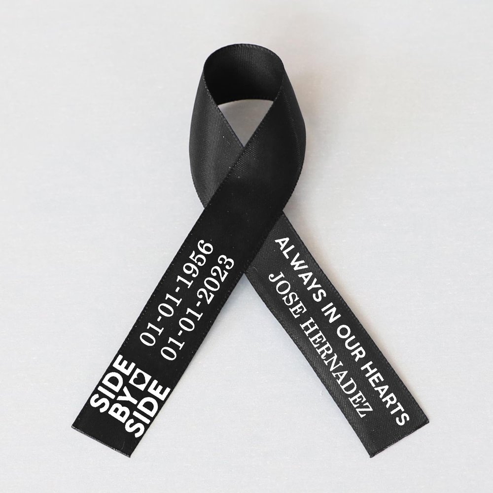 25pcs Personalized Memorial Ribbons, Custom Memorial Ribbon, Funeral Ribbon with (Name - Date), Name Ribbon Personalized with Photo, Custom Ribbon Favors R01