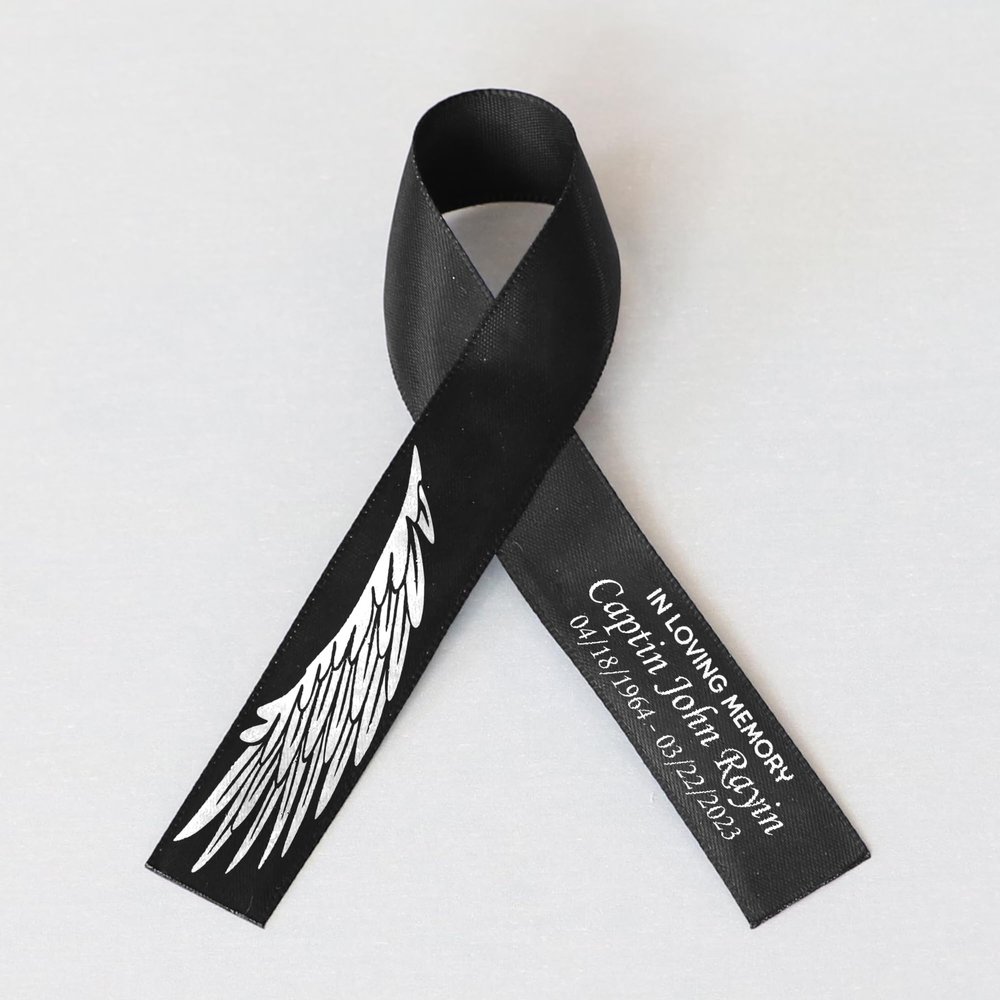 25pcs Personalized Memorial Ribbons, Custom Memorial Ribbon, Funeral Ribbon with (Name - Date), Name Ribbon Personalized with Photo, Custom Ribbon Favors R01