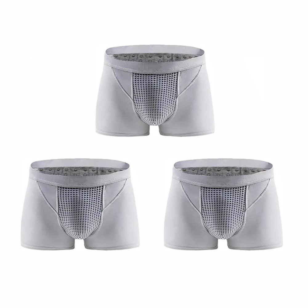 3-Packs Health Care Magnetic Therapy Energetic Underwear High Stretch Boxer Brief for Men Soft Inner Pants (Color : Gray, Size : XX-Large)