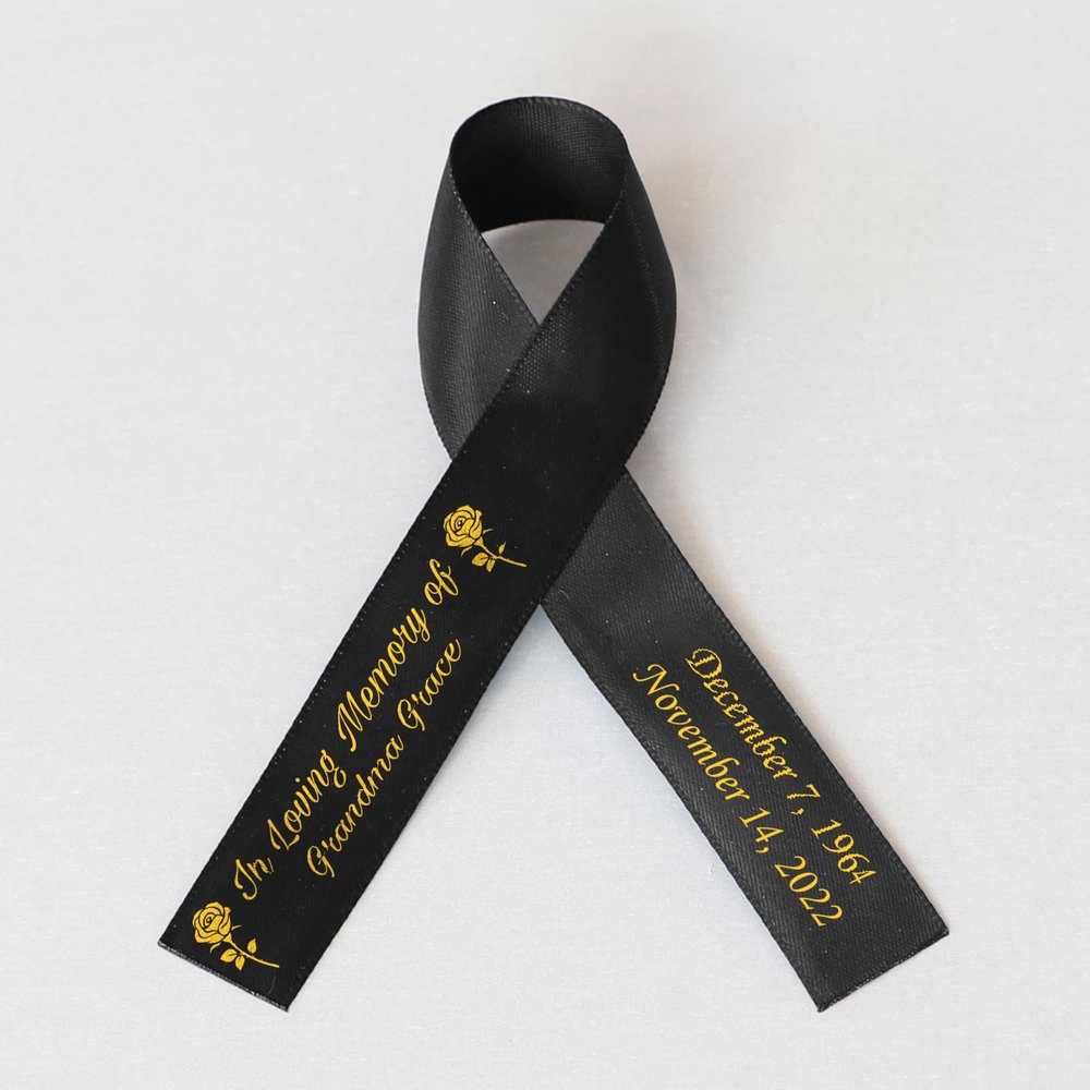 50pcs Personalized Memorial Ribbons, Custom Memorial Ribbon, Funeral Ribbon with (Name - Date), Name Ribbon Personalized with Photo, Custom Ribbon Favors R03
