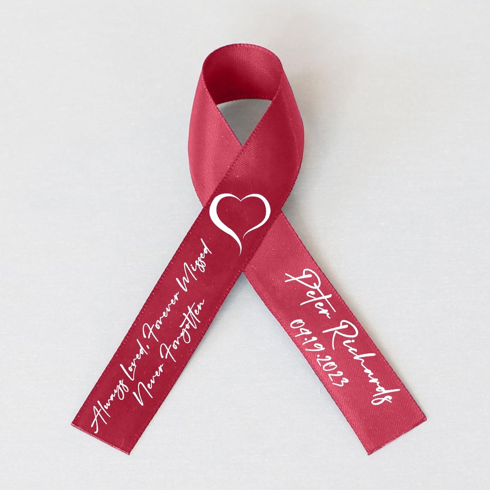 25pcs Personalized Memorial Ribbons, Custom Memorial Ribbon, Funeral Ribbon with (Name - Date), Name Ribbon Personalized with Photo, Custom Ribbon Favors R01