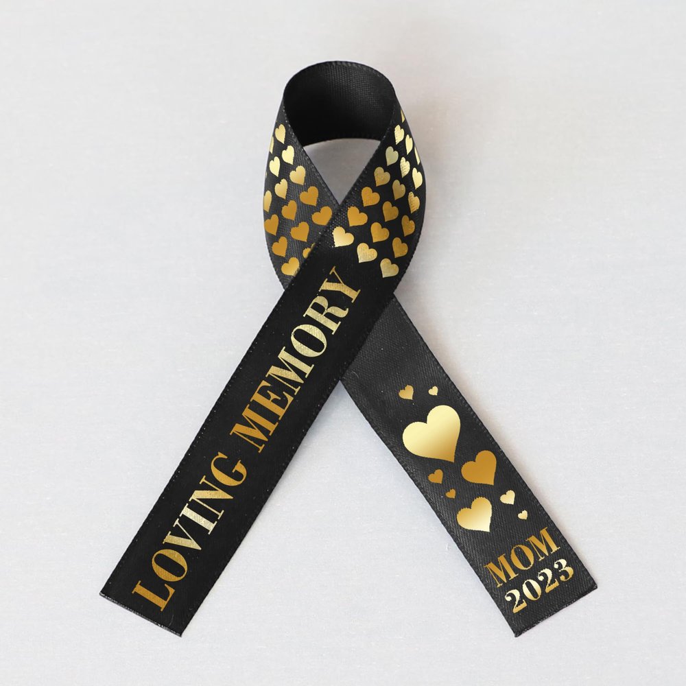 25pcs Personalized Memorial Ribbons, Custom Memorial Ribbon, Funeral Ribbon with (Name - Date), Name Ribbon Personalized with Photo, Custom Ribbon Favors R01