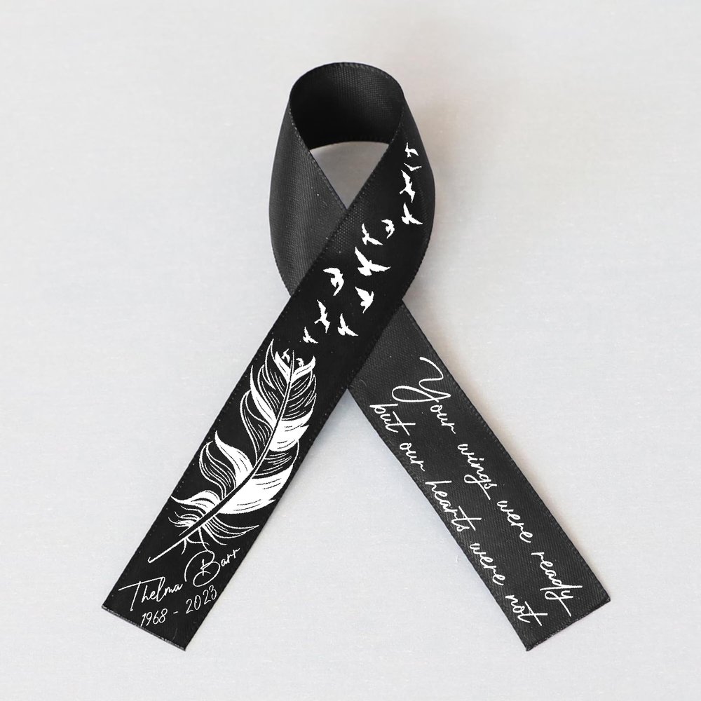 10pcs Personalized Memorial Ribbons, Custom Memorial Ribbon, Funeral Ribbon with (Name - Date), Name Ribbon Personalized with Photo, Custom Ribbon Favors R02