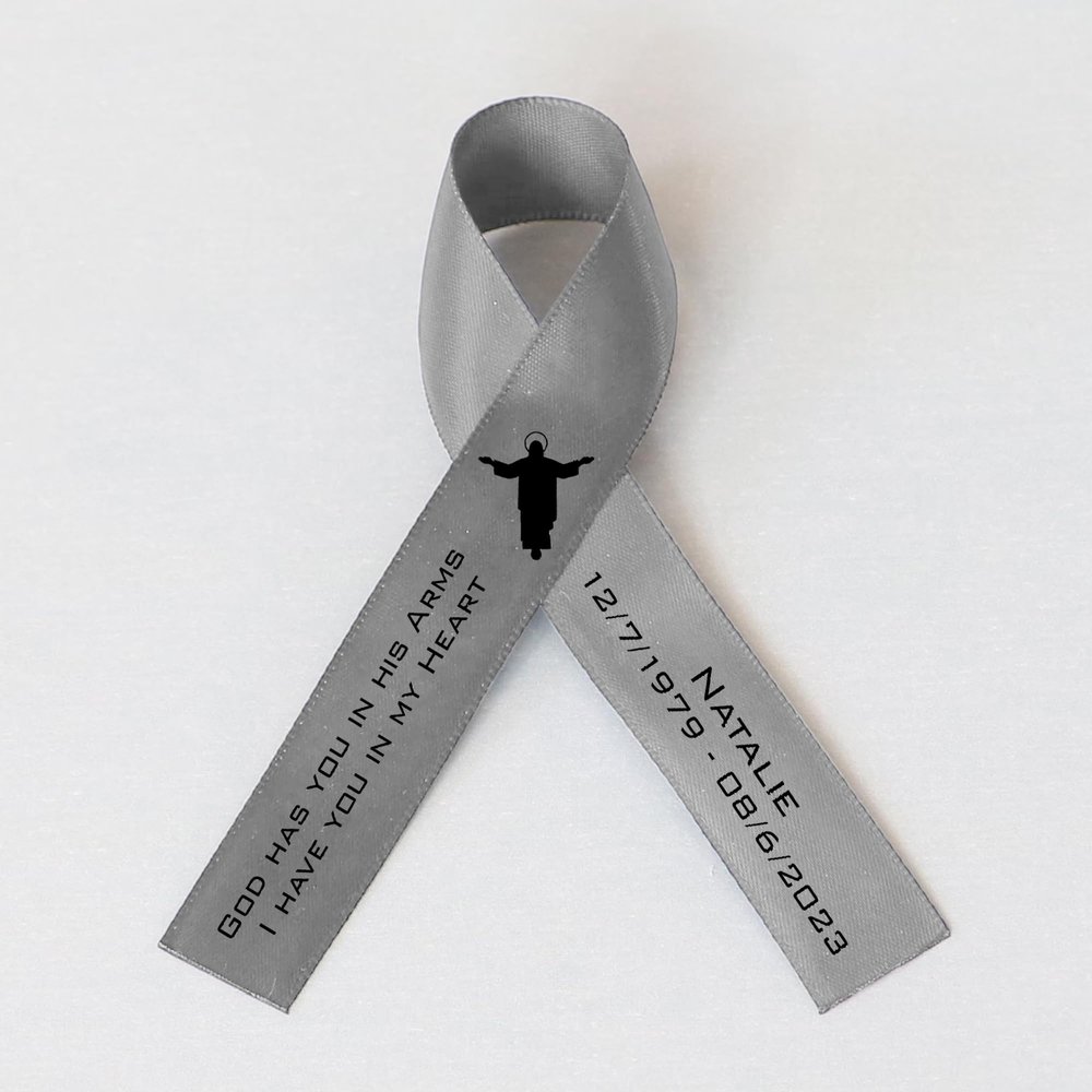 50pcs Personalized Memorial Ribbons, Custom Memorial Ribbon, Funeral Ribbon with (Name - Date), Name Ribbon Personalized with Photo, Custom Ribbon Favors R02