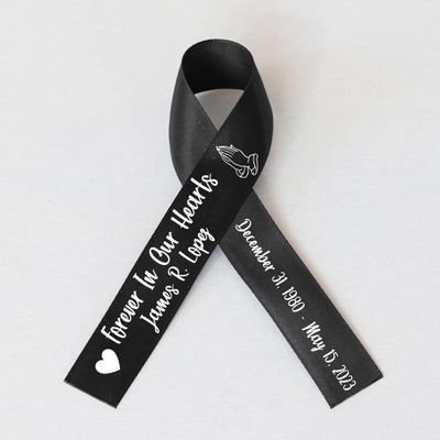 10pcs Personalized Memorial Ribbons, Custom Memorial Ribbon, Funeral Ribbon with (Name - Date), Name Ribbon Personalized with Photo, Custom Ribbon Favors R03