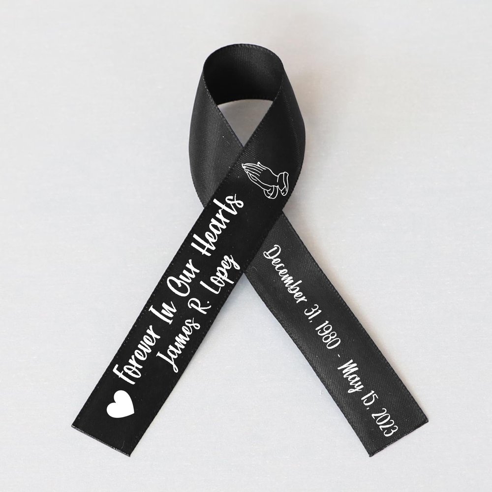 10pcs Personalized Memorial Ribbons, Custom Memorial Ribbon, Funeral Ribbon with (Name - Date), Name Ribbon Personalized with Photo, Custom Ribbon Favors R03