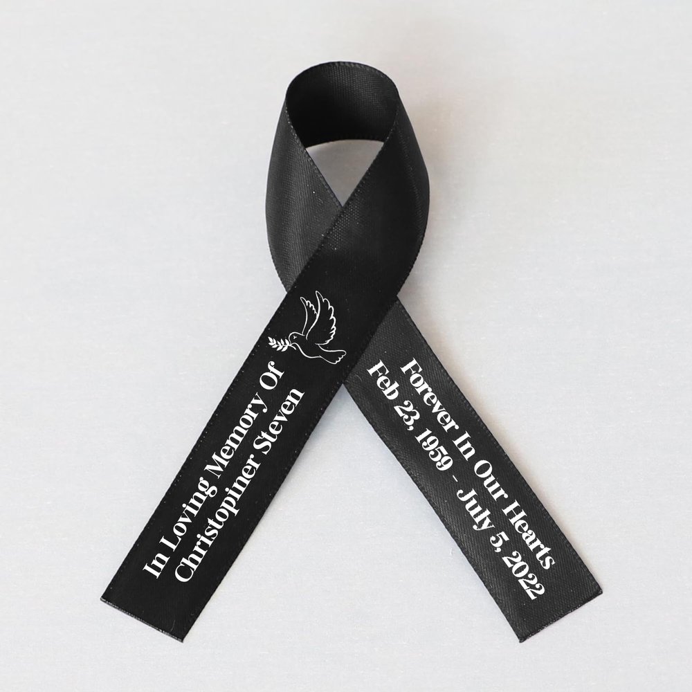 10pcs Personalized Memorial Ribbons, Custom Memorial Ribbon, Funeral Ribbon with (Name - Date), Name Ribbon Personalized with Photo, Custom Ribbon Favors R01