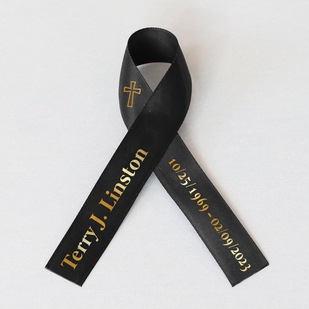 10pcs Personalized Memorial Ribbons, Custom Memorial Ribbon, Funeral Ribbon with (Name - Date), Name Ribbon Personalized with Photo, Custom Ribbon Favors R04